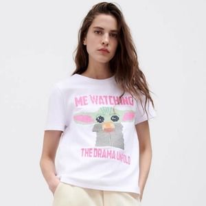 Zara White Star Wars Disney Embroidered T-Shirt Size Small Baby Yoda Top